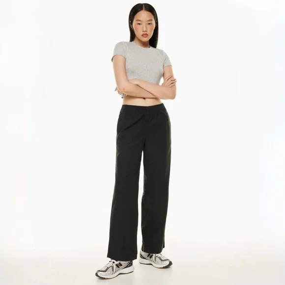 Aritzia TNA Christie Pant Black Wide Leg Pull On Cotton | 2XS Elastic Waist - Picture 1 of 16